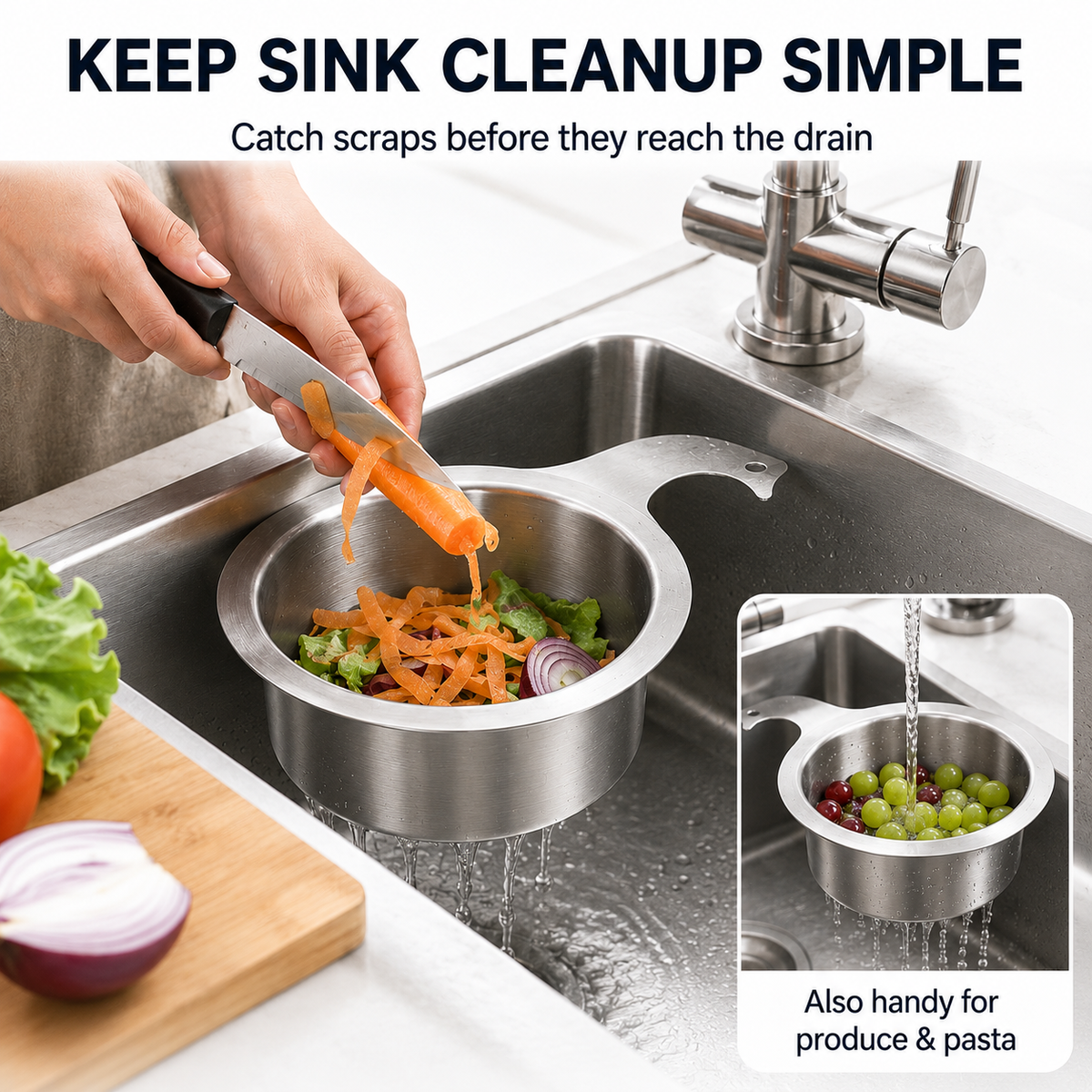 Hanging Sink Drain Basket 💧 Catch Scraps & Drain Water Fast