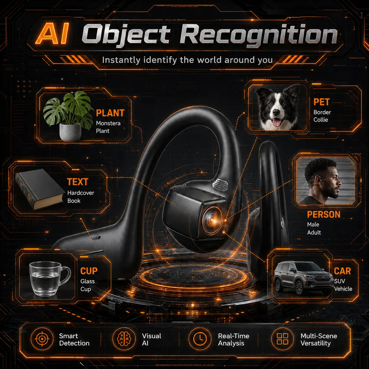 G206 On-Ear Wireless Bluetooth Headset - Audio Device with 8MP EIS Stabilized Camera, First-Person Perspective, Waterproof Headphones